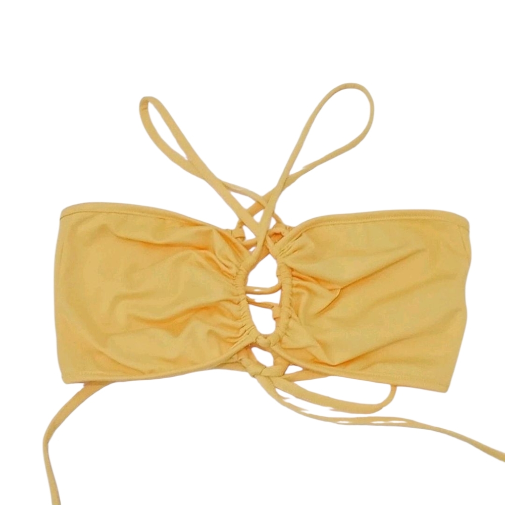 Yellow Sleeveless Ruched Crop Top
